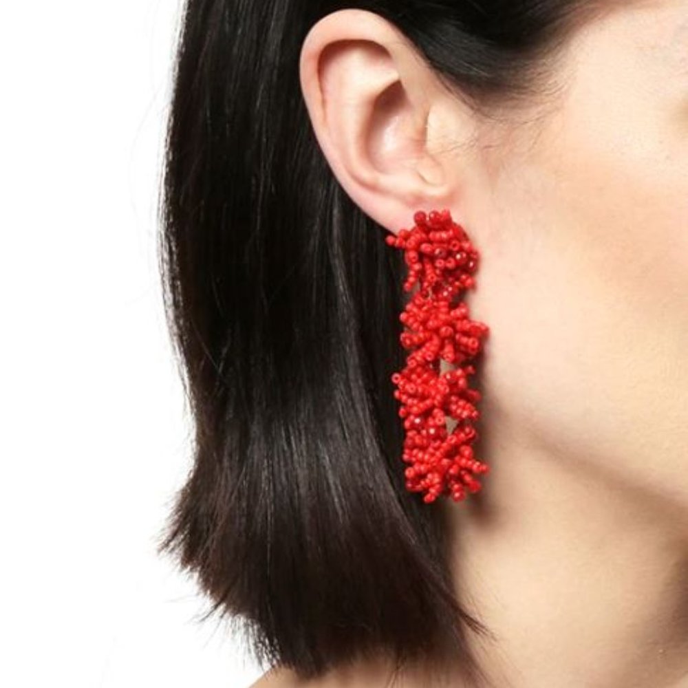 Amrita Singh Seedbead Pom Pom Earrings - Coral as9